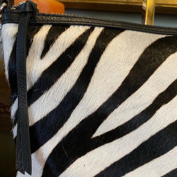 Chico's Zebra Calf Hair Clutch Purse Handbag Leather Silver Chain - Picture 4 of 13